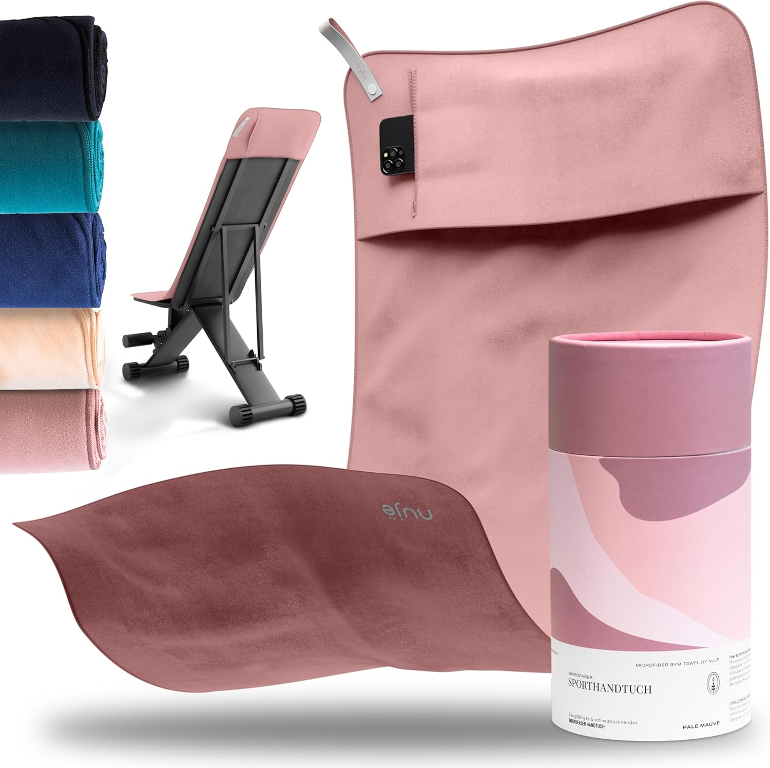 Das ultimative Fitness-Handtuch: nujë Microfaser mit Tasche und Geschenkverpackung